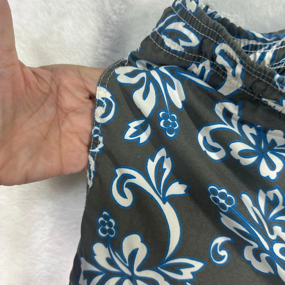 OP Ocean Pacific Board Surf Swim Trunks Mens L Gray Blue Floral Hibiscus